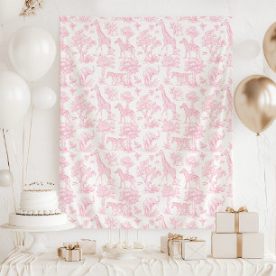 Toile de Jouy Safari dieren roze baby shower Wandkleed
