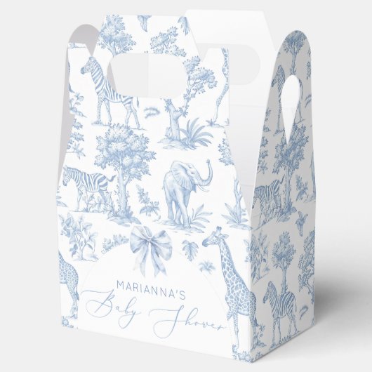 Toile de Jouy Safari dieren stoffig blauw elegant Bedankdoosjes (Geopend)