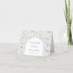Toile de Jouy Safari Pastel Blauw Baby shower Bedankkaart