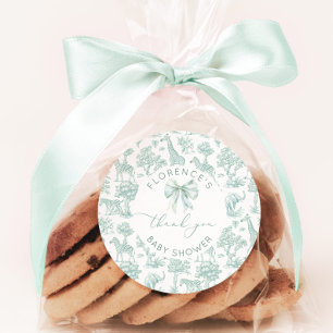 Toile de jouy Safari Sage Baby shower bedankt Ronde Sticker