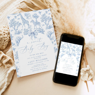 Toile de Jouy Safari Sweet Baby boy baby shower Kaart