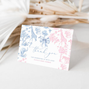 Toile de Jouy Safari tweeling baby shower Bedankkaart
