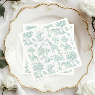 Toile de Jouy Safaridieren Sage Baby shower Servet
