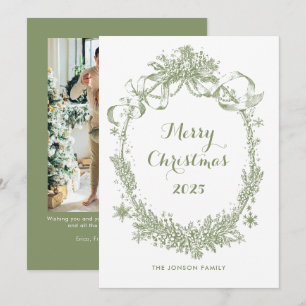 Toile De Jouy Salie Groene Vintage Kerst Foto Feestdagenkaart