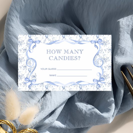 Toile de Jouy Teddy Bear raadt het aantal Snoepjes Informatiekaartje