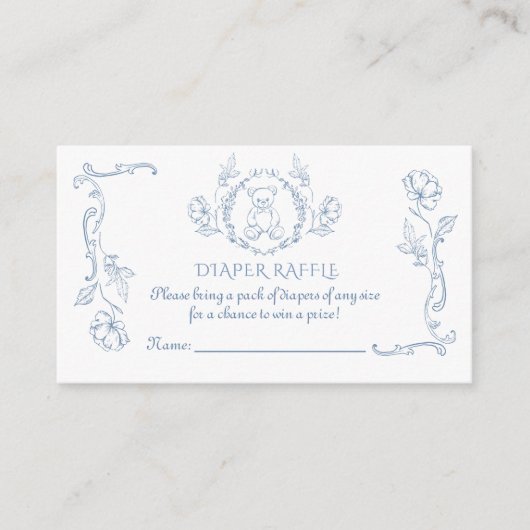 Toile de jouy teddybeer Luierverloting Informatiekaartje (Voorkant)