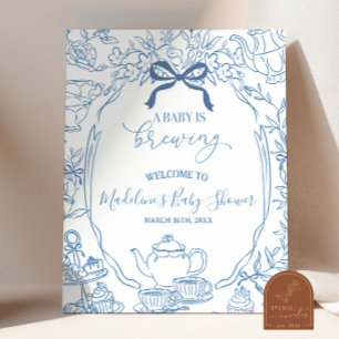 Toile de Jouy Thee Baby Shower Welkom Bord Poster