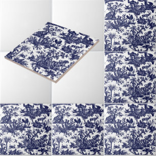 Toile de Jouy Vier Wereld delen blauw patroon Tegeltje