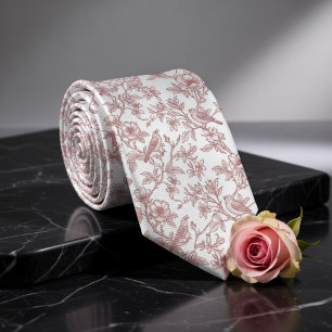 Toile de Jouy Vintage Roze Vogel & Bloemmotief  Stropdas