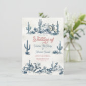 Toile de jouy Western Cowboy Wedding Kaart (Staand voorkant)