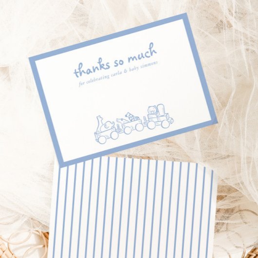 Toile de Jouy Whimsical Blue Baby shower Bedankkaart