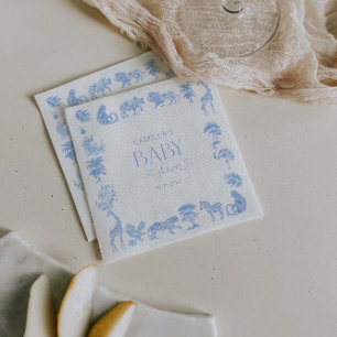 Toile De Jouy Witte En Blauwe Safari Baby Shower Servet