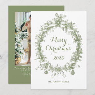 Toile De Juoy Sage Groene Vintage Kerst Foto Feestdagenkaart