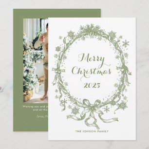 Toile De Juoy Sage Groene Vintage Kerst Foto Feestdagenkaart