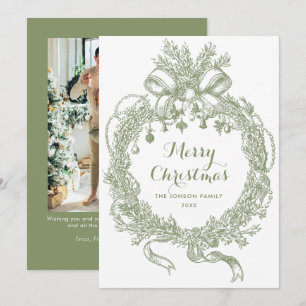 Toile De Juoy Sage Groene Vintage Kerst Foto Feestdagenkaart