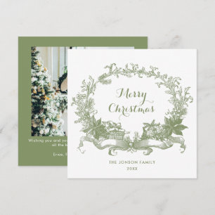 Toile De Juoy Sage Groene Vintage Kerst Foto Feestdagenkaart