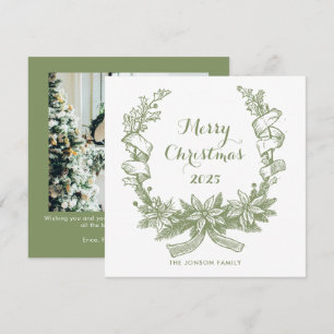 Toile De Juoy Sage Groene Vintage Kerst Foto Feestdagenkaart
