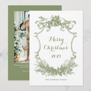 Toile De Juoy Sage Groene Vintage Kerst Foto Feestdagenkaart