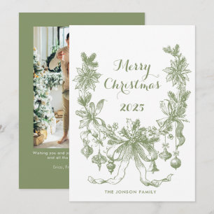 Toile De Juoy Sage Groene Vintage Kerst Foto Feestdagenkaart