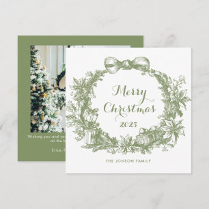 Toile De Juoy Sage Groene Vintage Kerst Foto Feestdagenkaart
