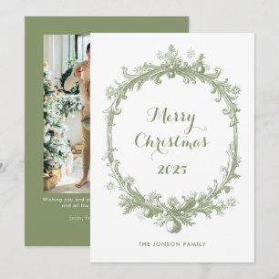 Toile De Juoy Sage Groene Vintage Kerst Foto Feestdagenkaart