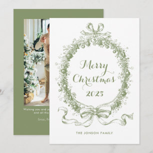Toile De Juoy Salie Groene Vintage Kerst Foto Feestdagenkaart