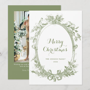 Toile De Juoy Salie Groene Vintage Kerst Foto Feestdagenkaart