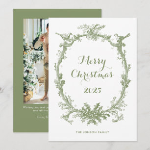 Toile De Juoy Salie Groene Vintage Kerst Foto Feestdagenkaart
