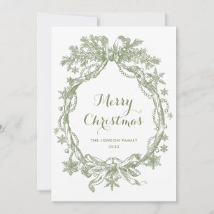 Toile De Juoy Salie Groene Vintage Kerst Foto Feestdagenkaart
