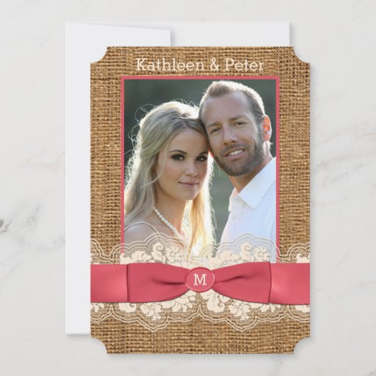 Toile de jute de FAUX, dentelle, invitation de (Devant)