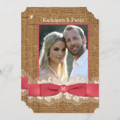 Toile de jute de FAUX, dentelle, invitation de (Devant / Derrière)