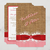 Toile de jute de FAUX, dentelle, invitation de (Devant / Derrière)