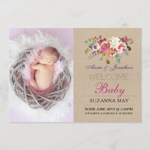 Toile de jute de stat de bébé de faire-part de