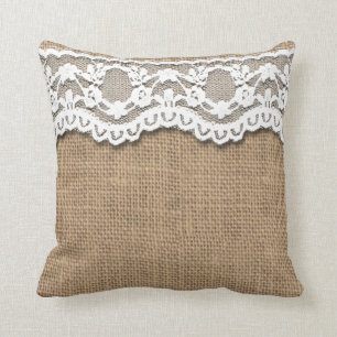 Toile de jute et coussin rustiques de dentelle