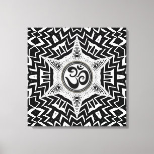 Toile de mandala Om Star Trip noir et blanc