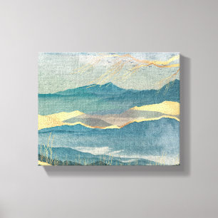 Toile de paysage bleu et or brillant Imprimer