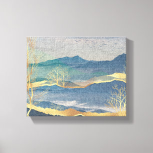 Toile de paysage bleu et or brillant Imprimer