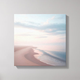 Toile de plage au lever du soleil pastel, océan se