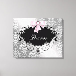 Toile de princesse en damas rose argenté noir