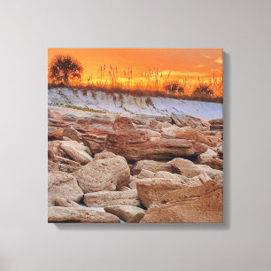 Toile de rivage océanique coucher de soleil