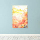 Toile Début radiant : lever du soleil, Montagnes, Fleurs (Insitu (Plancher de Bois))