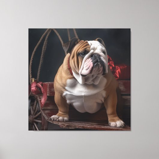 Toile Décor de Noël Bulldog Snowy Sleigh (Recto)