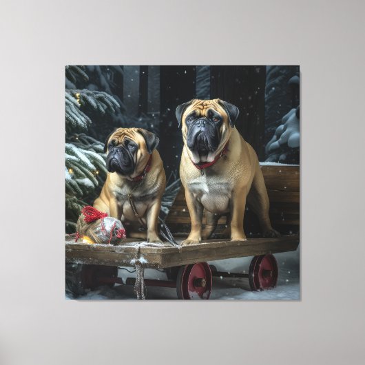 Toile Décor de Noël Bullmastiff Snowy Sleigh (Recto)