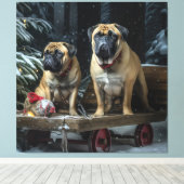 Toile Décor de Noël Bullmastiff Snowy Sleigh (Insitu (Plancher de Bois))