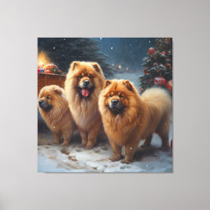 Toile Décor de Noël Chariot de Neige Chow Chow