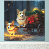 Toile Décor de Noël Corgi Snowy Sleigh (Insitu (Plancher de Bois))