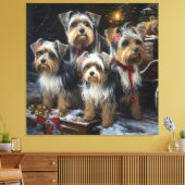 Toile Décor de Noël du Biewer Terrier Snowy Sleigh (Insitu(Salon))