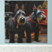 Toile Décor de Noël écossais Terrier Snowy Sleigh (Insitu (Plancher de Bois))