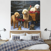 Toile Décor de Noël Goldendoodle Snowy Sleigh (Insitu(Chambre))