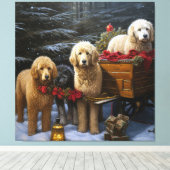 Toile Décor de Noël Goldendoodle Snowy Sleigh (Insitu (Plancher de Bois))